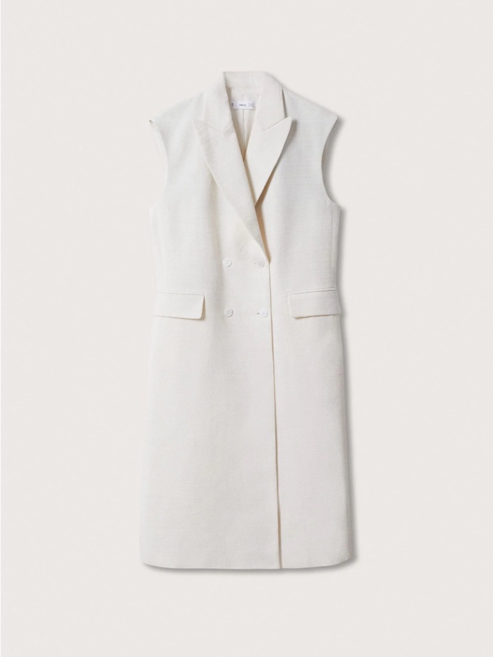 MNG Mango Cream Textured Sleeveless Long Vest Blazer Duster Front Pockets SIZE S